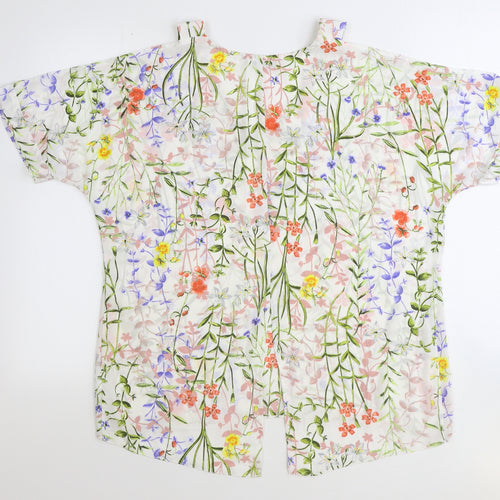 Papaya Womens Ivory Floral Polyester Basic Blouse Size 12 V-Neck