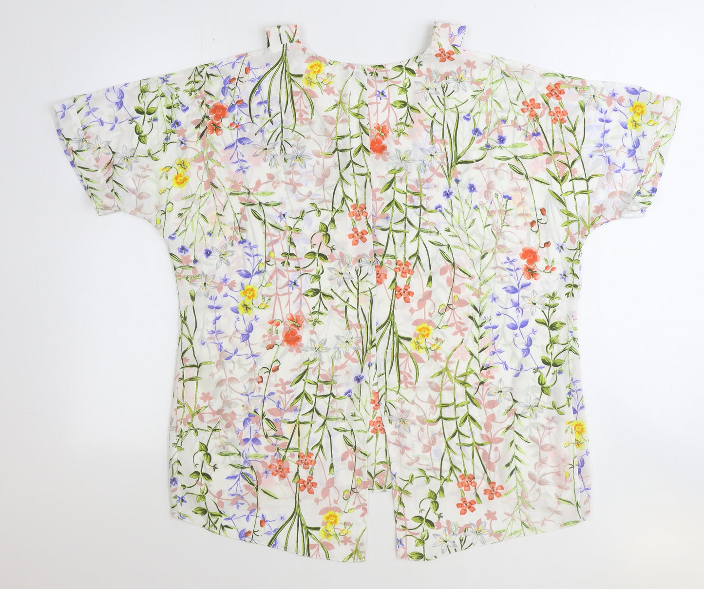 Papaya Womens Ivory Floral Polyester Basic Blouse Size 12 V-Neck