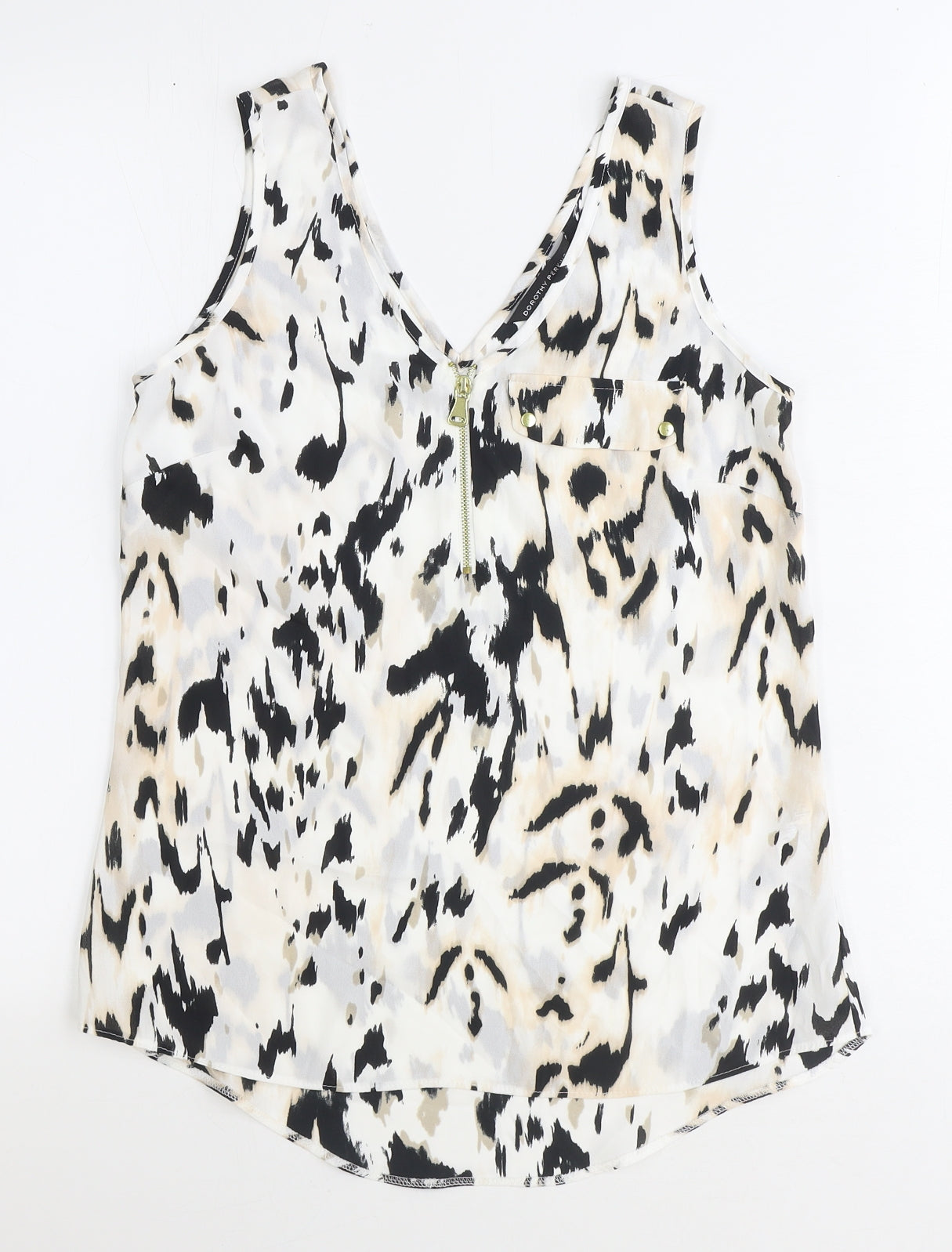 Dorothy Perkins Womens Ivory Geometric Polyester Basic Tank Size 8 V-Neck