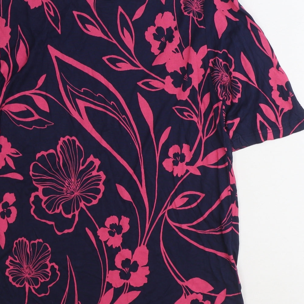 Marks and Spencer Womens Blue Floral Viscose Basic T-Shirt Size 12 Round Neck