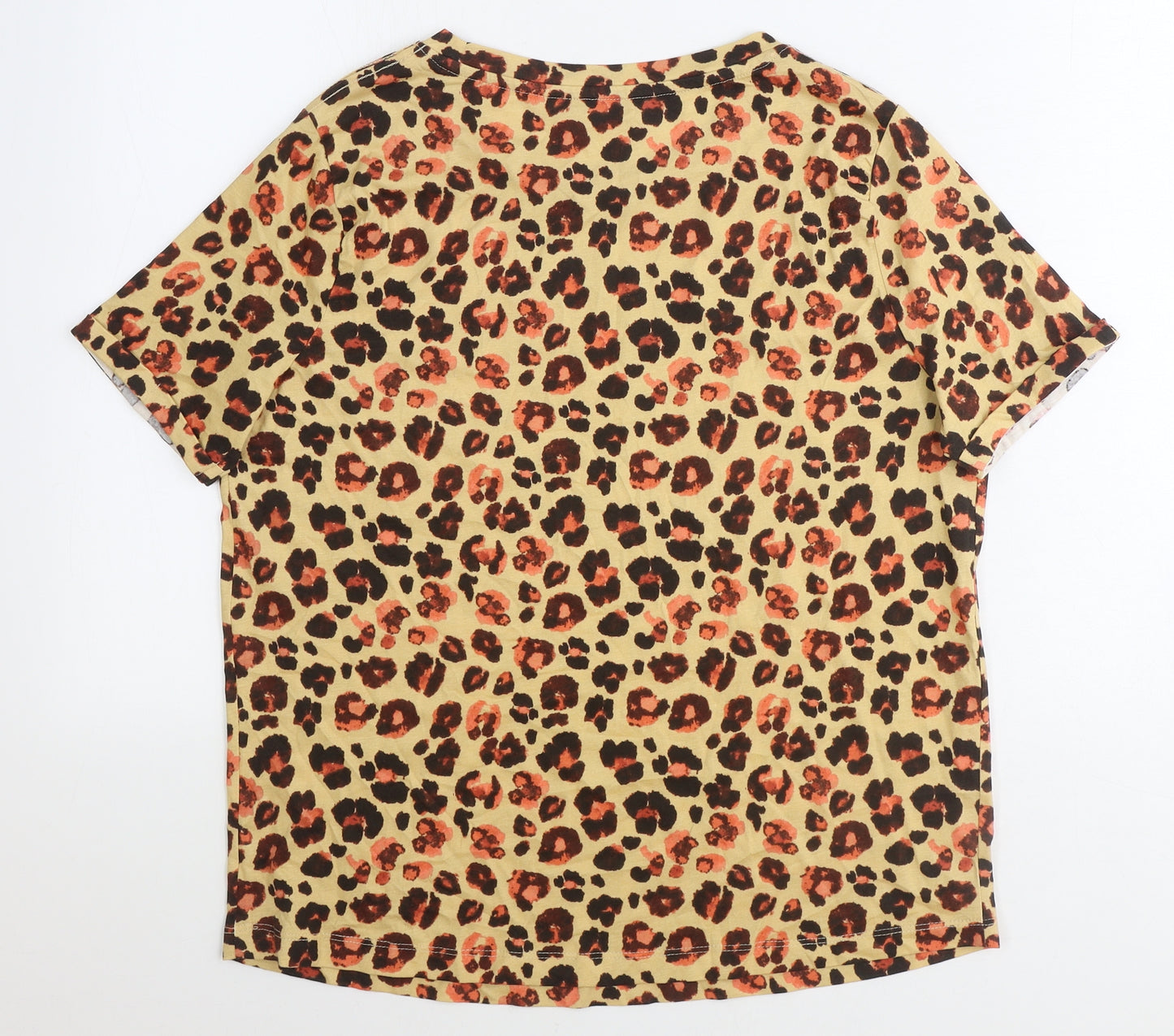 TU Womens Beige Animal Print 100% Cotton Basic T-Shirt Size 12 Round Neck - Leopard Print
