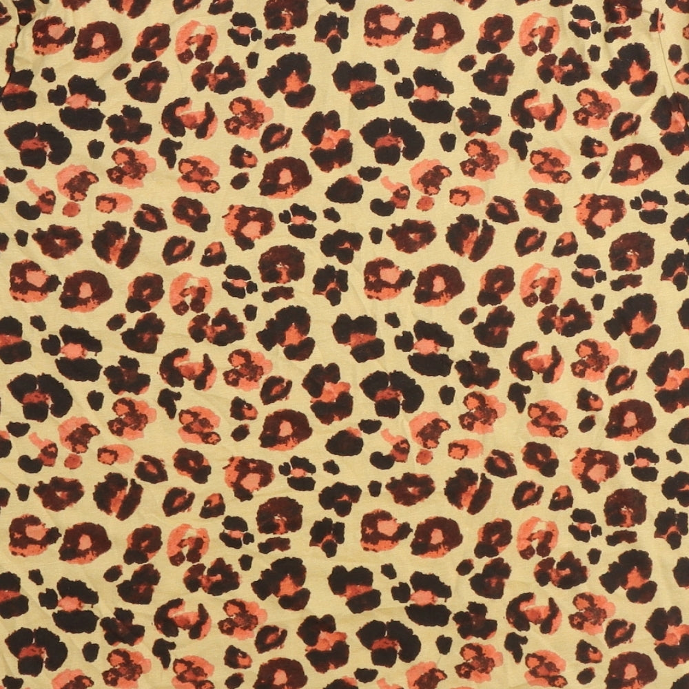 TU Womens Beige Animal Print 100% Cotton Basic T-Shirt Size 12 Round Neck - Leopard Print