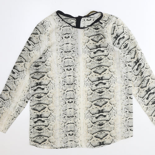 Zara Womens Ivory Animal Print Polyester Basic T-Shirt Size M Round Neck - Snake Print