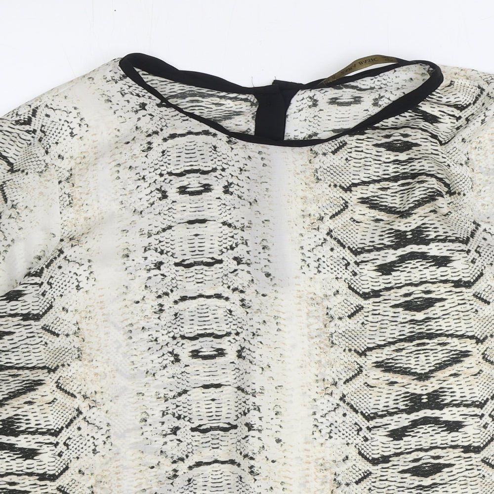 Zara Womens Ivory Animal Print Polyester Basic T-Shirt Size M Round Neck - Snake Print