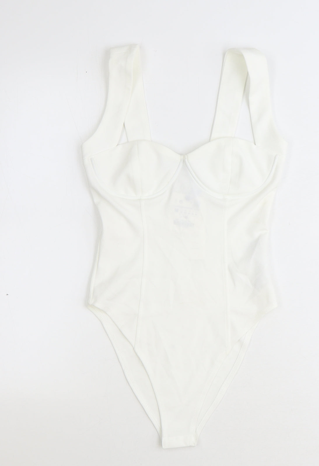Zara Womens White Polyester Bodysuit One-Piece Size M Snap