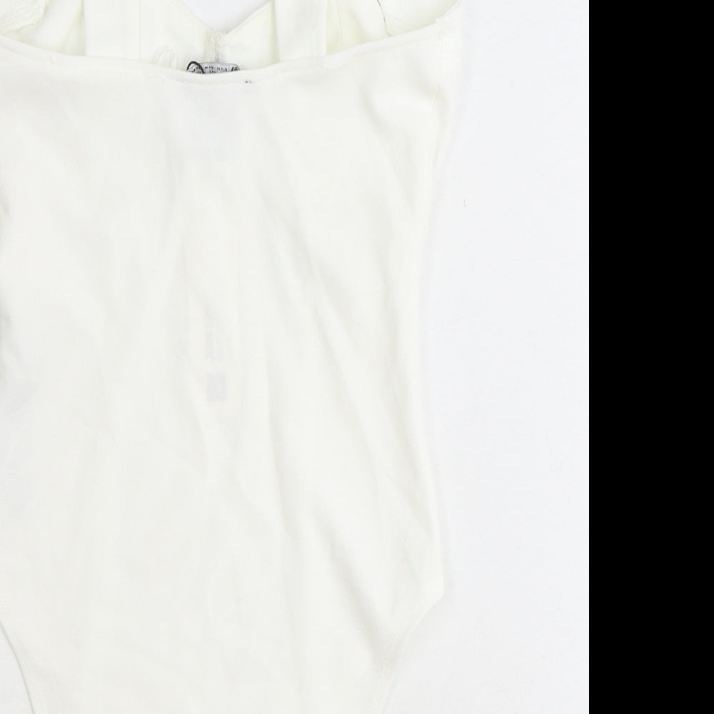 Zara Womens White Polyester Bodysuit One-Piece Size M Snap
