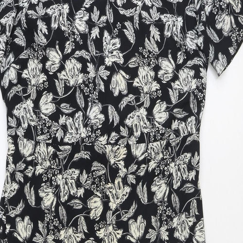 Primark Womens Black Floral Polyester Fit & Flare Size 12 Round Neck Button