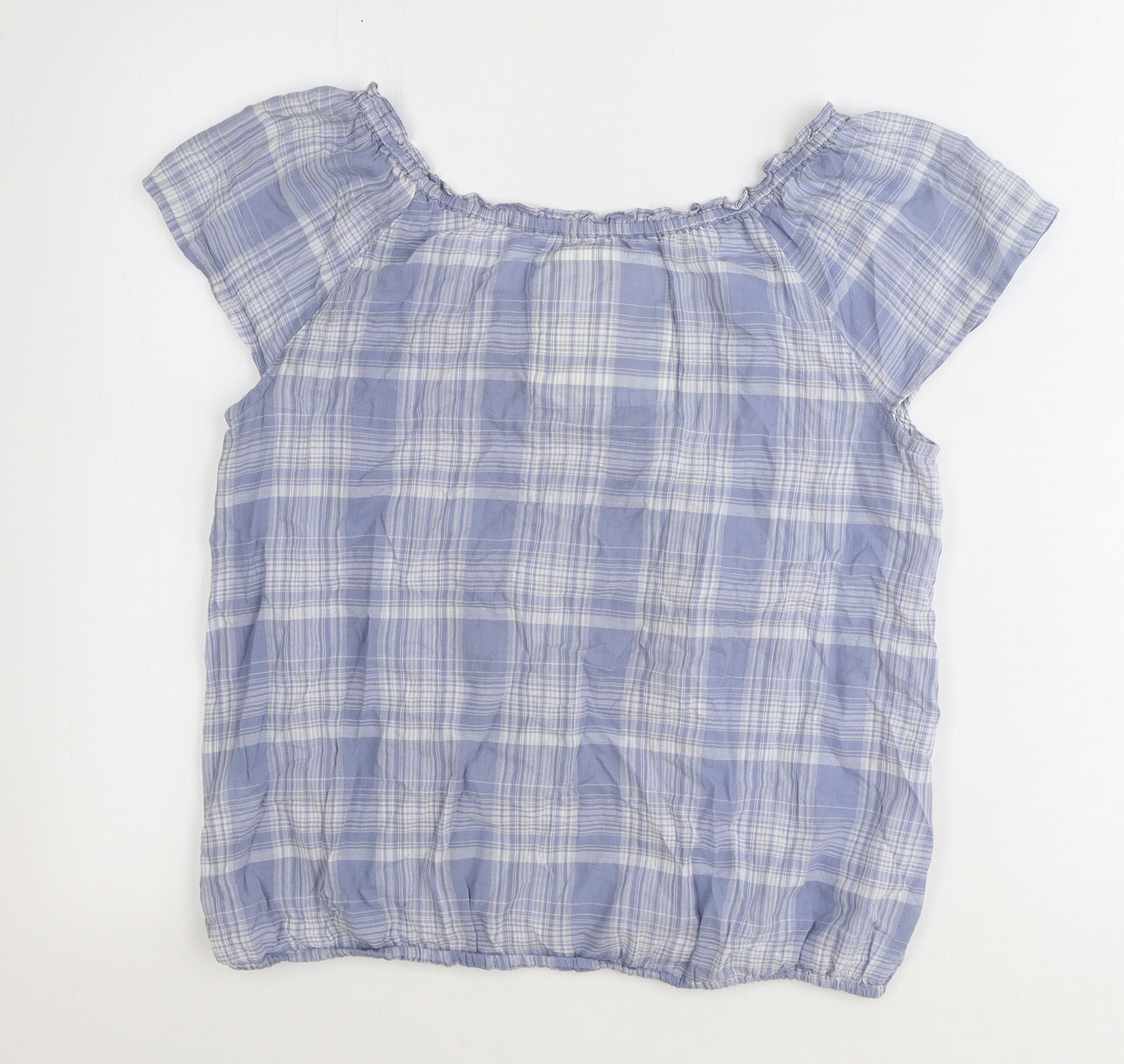 Falmer Heritage Womens Blue Plaid 100% Cotton Basic T-Shirt Size 14 Boat Neck