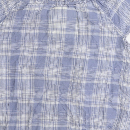 Falmer Heritage Womens Blue Plaid 100% Cotton Basic T-Shirt Size 14 Boat Neck