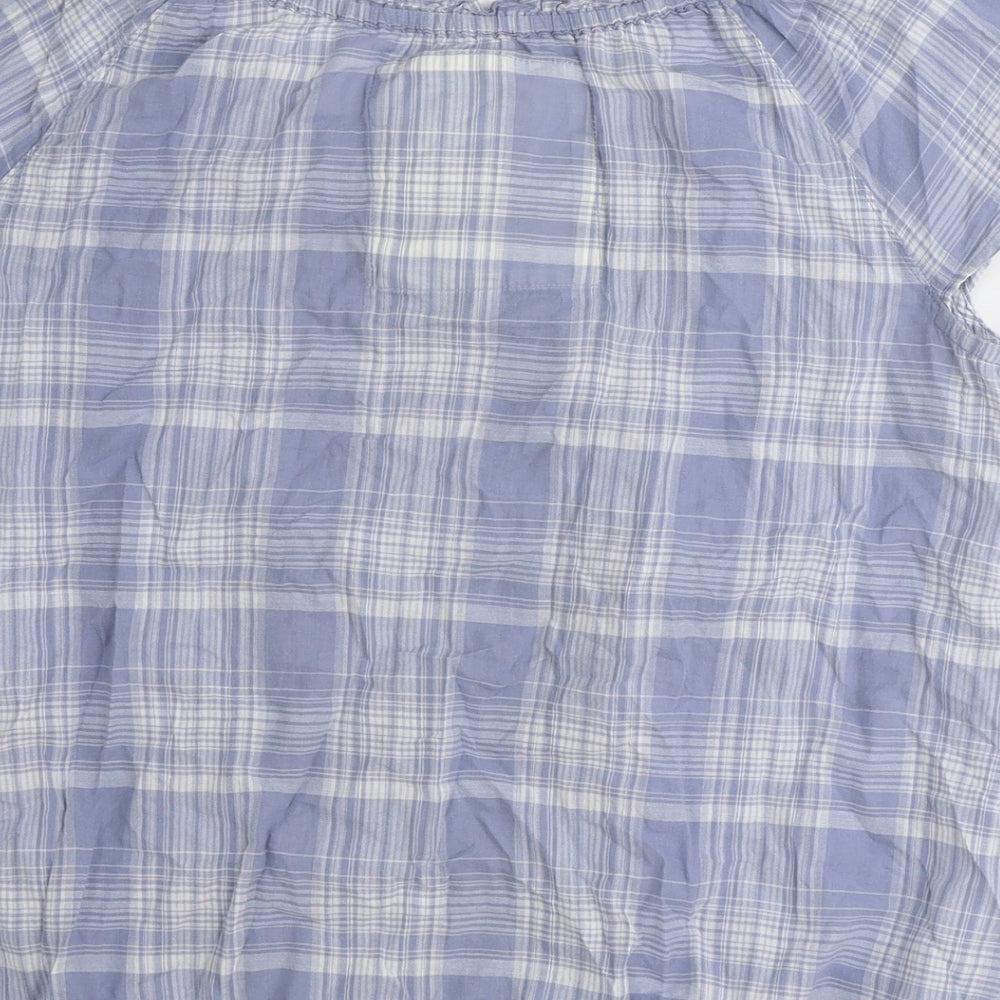 Falmer Heritage Womens Blue Plaid 100% Cotton Basic T-Shirt Size 14 Boat Neck