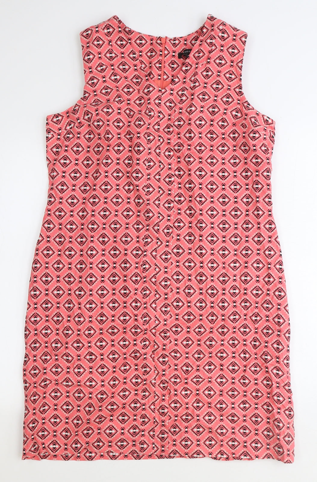 Peacocks Womens Pink Geometric Linen A-Line Size 14 V-Neck Zip