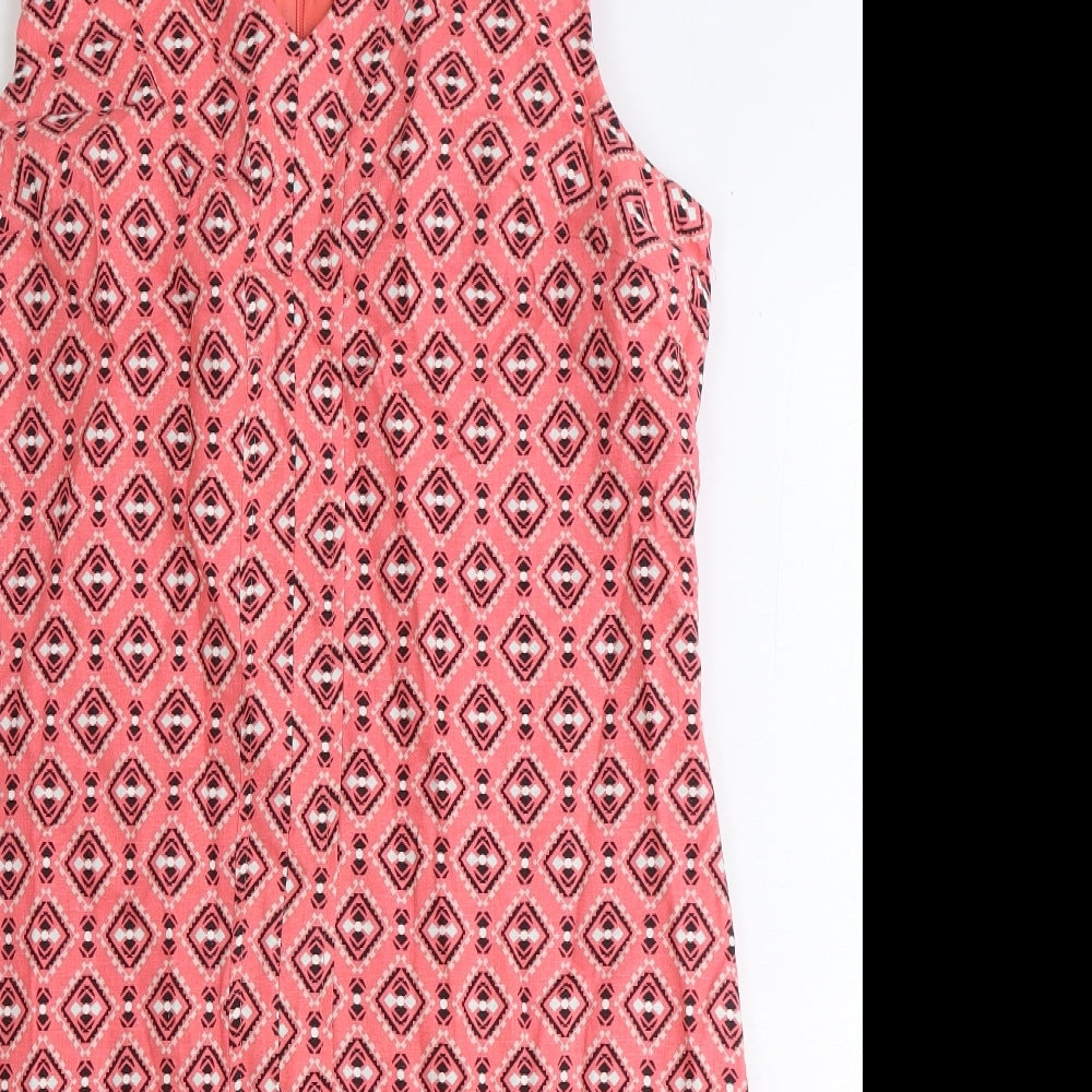 Peacocks Womens Pink Geometric Linen A-Line Size 14 V-Neck Zip