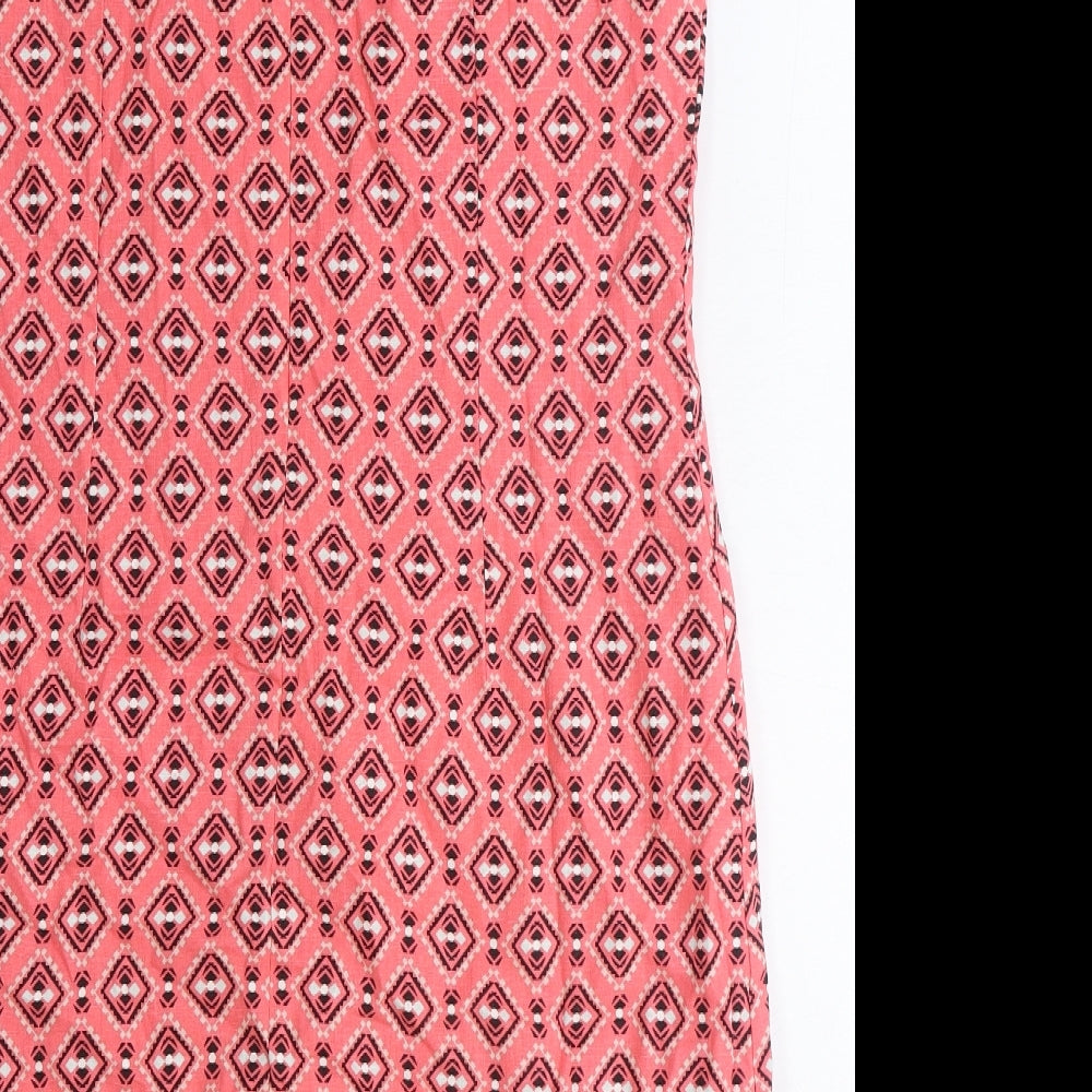 Peacocks Womens Pink Geometric Linen A-Line Size 14 V-Neck Zip