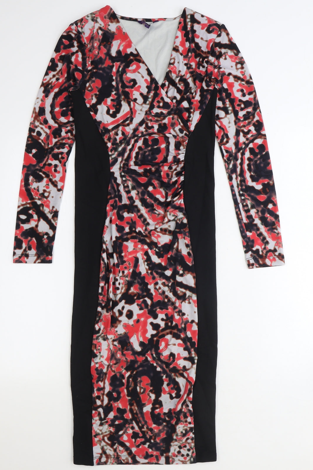Marks and Spencer Womens Black Geometric Polyester A-Line Size 8 V-Neck Pullover