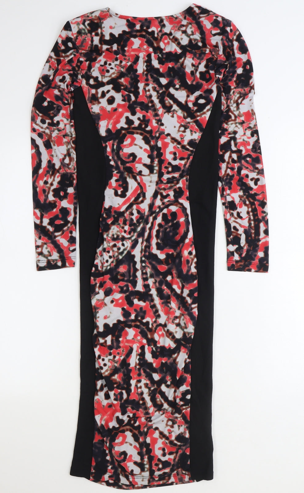 Marks and Spencer Womens Black Geometric Polyester A-Line Size 8 V-Neck Pullover