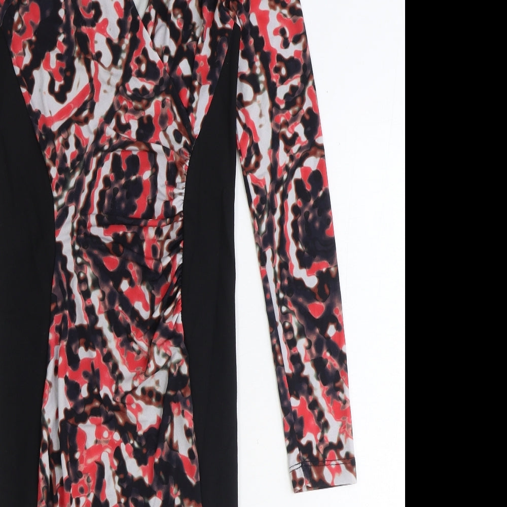 Marks and Spencer Womens Black Geometric Polyester A-Line Size 8 V-Neck Pullover