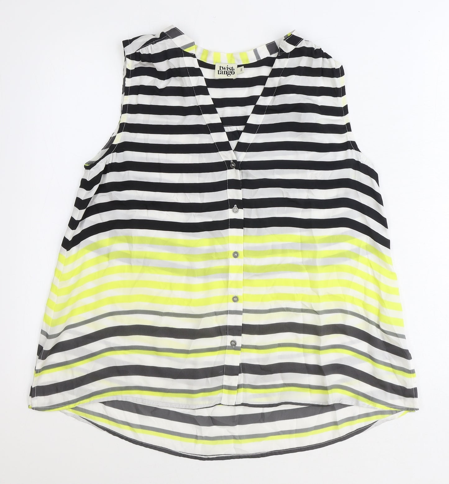 Twist & Tango Womens Blue Striped Polyester Basic Button-Up Size 8 V-Neck