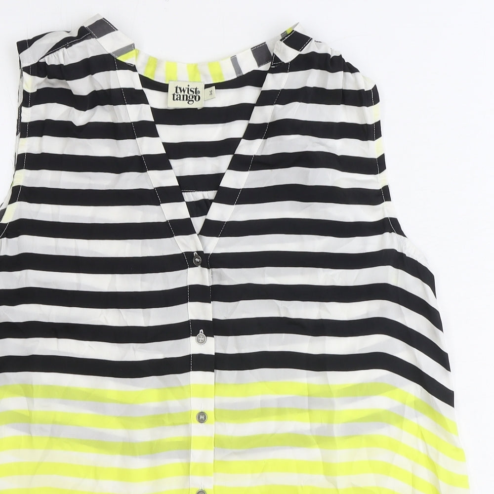 Twist & Tango Womens Blue Striped Polyester Basic Button-Up Size 8 V-Neck