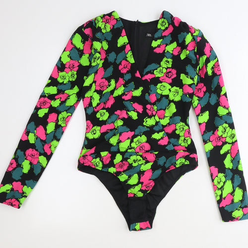 Zara Womens Multicoloured Geometric Polyester Bodysuit One-Piece Size S Snap