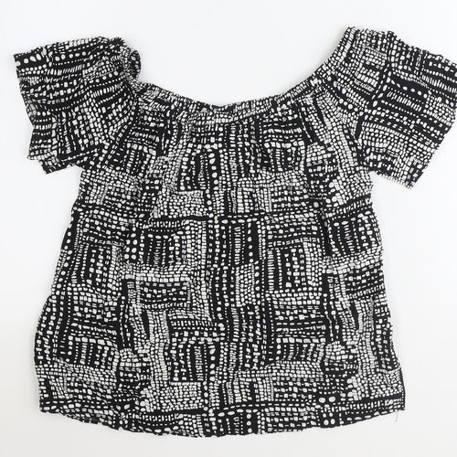 Papaya Womens Black Geometric Viscose Basic Blouse Size 12 Boat Neck