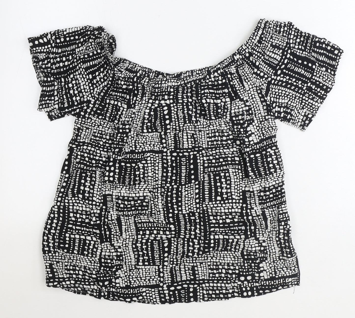 Papaya Womens Black Geometric Viscose Basic Blouse Size 12 Boat Neck
