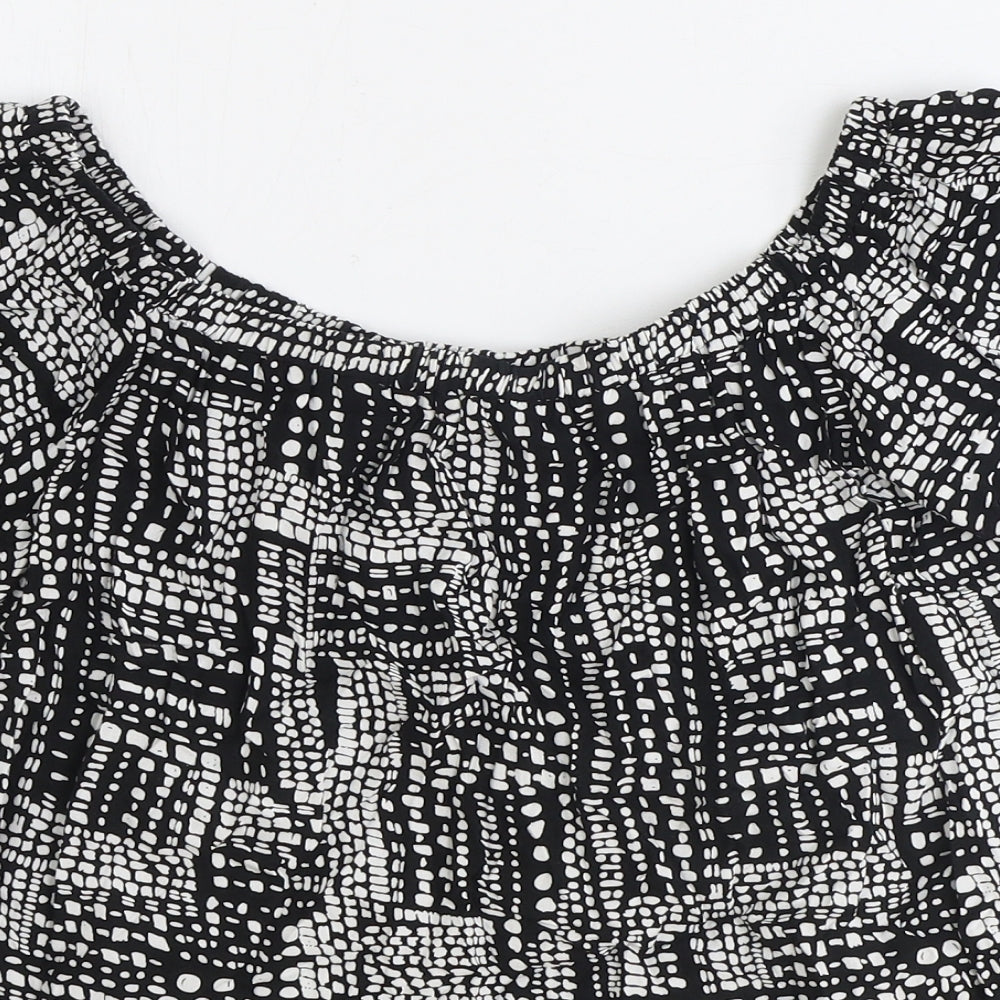 Papaya Womens Black Geometric Viscose Basic Blouse Size 12 Boat Neck