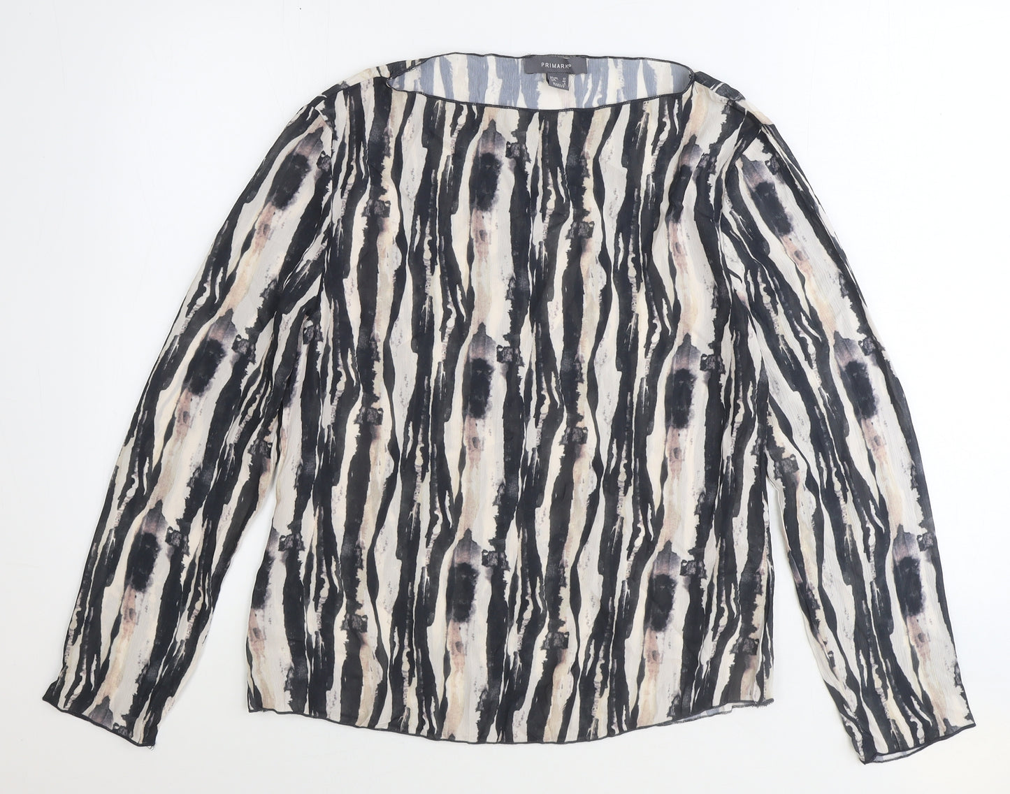 Primark Womens Black Geometric Polyester Basic Blouse Size 12 Round Neck