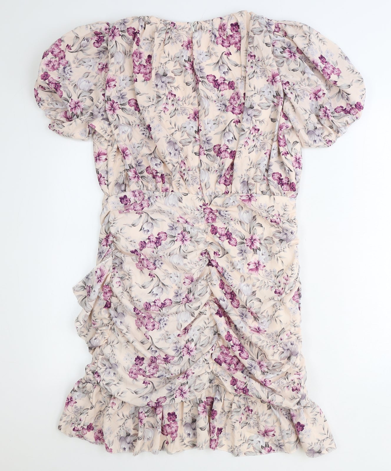 PRETTYLITTLETHING Womens Pink Floral Polyester Bodycon Size 16 V-Neck Zip
