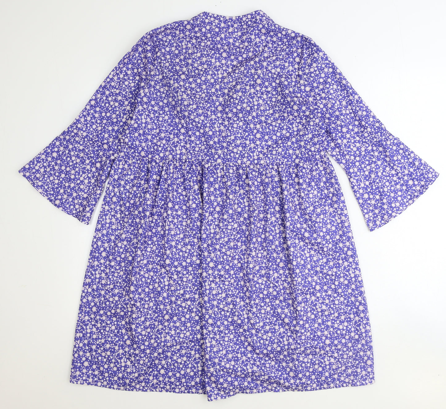 Preworn Womens Blue Floral Polyester Fit & Flare Size S V-Neck Pullover