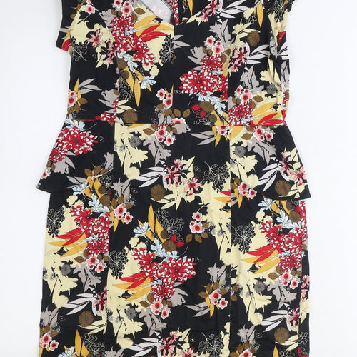 M&Co Womens Black Floral Cotton A-Line Size 12 Round Neck Zip