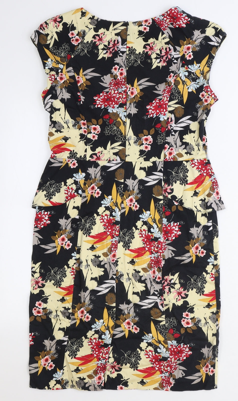 M&Co Womens Black Floral Cotton A-Line Size 12 Round Neck Zip
