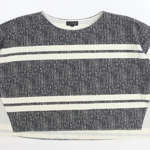 Topshop Womens Black Geometric Polyester Cropped T-Shirt Size 10 Round Neck