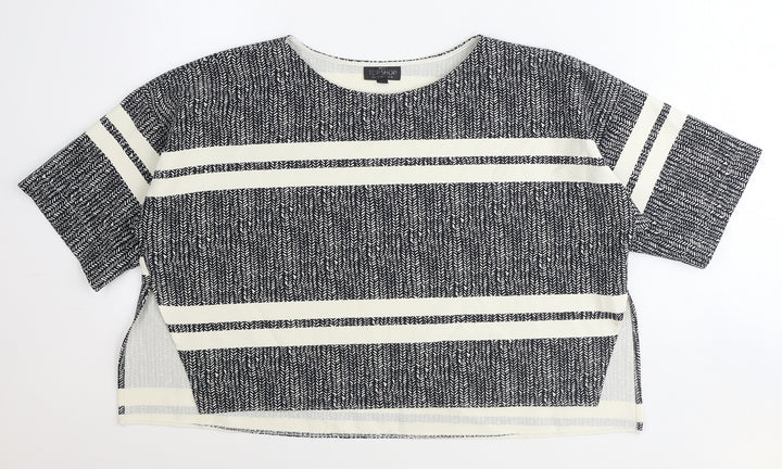 Topshop Womens Black Geometric Polyester Cropped T-Shirt Size 10 Round Neck