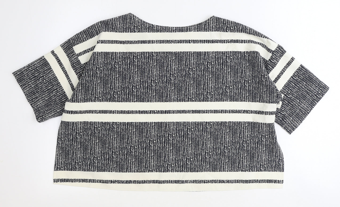 Topshop Womens Black Geometric Polyester Cropped T-Shirt Size 10 Round Neck