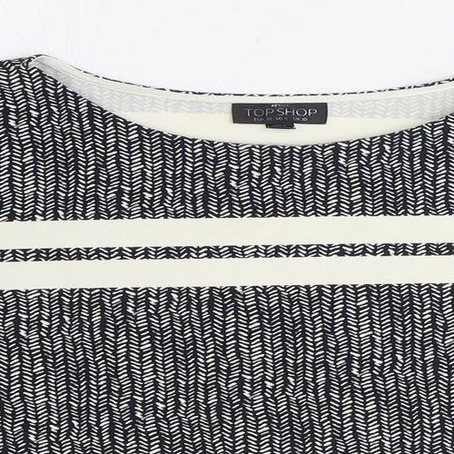 Topshop Womens Black Geometric Polyester Cropped T-Shirt Size 10 Round Neck