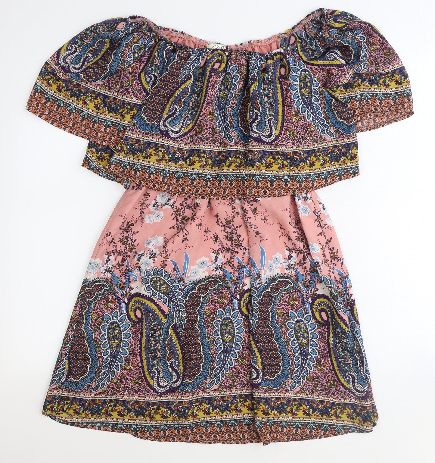 Papaya Womens Multicoloured Geometric Polyester Fit & Flare Size S Off the Shoulder Pullover