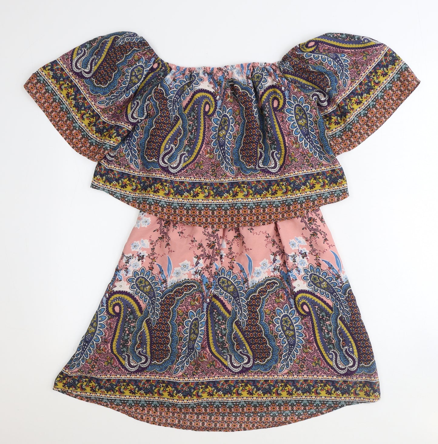 Papaya Womens Multicoloured Geometric Polyester Fit & Flare Size S Off the Shoulder Pullover