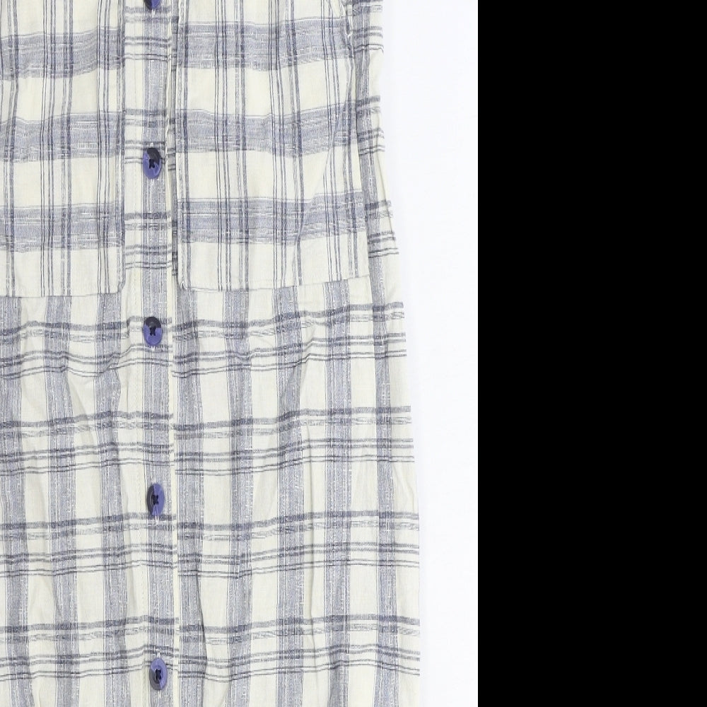 Marks and Spencer Womens Blue Plaid Cotton Straight & Pencil Skirt Size 8 Button