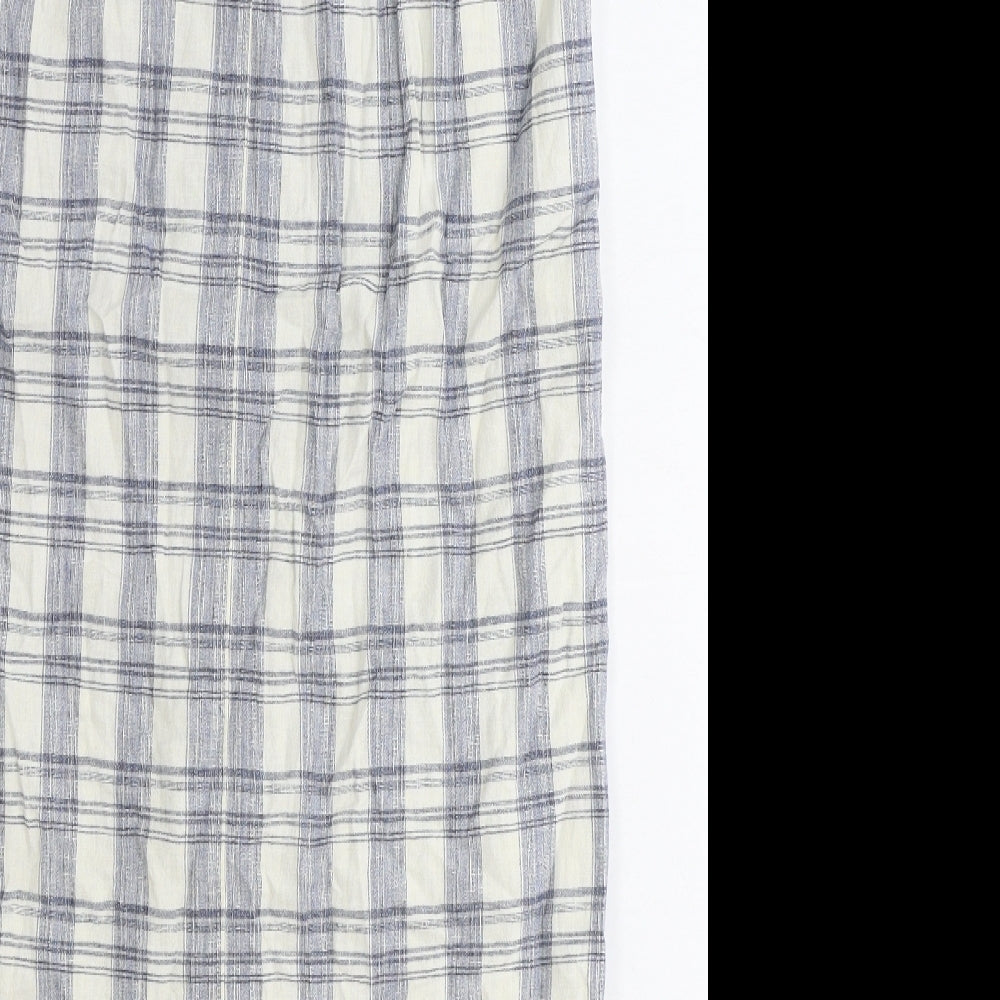 Marks and Spencer Womens Blue Plaid Cotton Straight & Pencil Skirt Size 8 Button