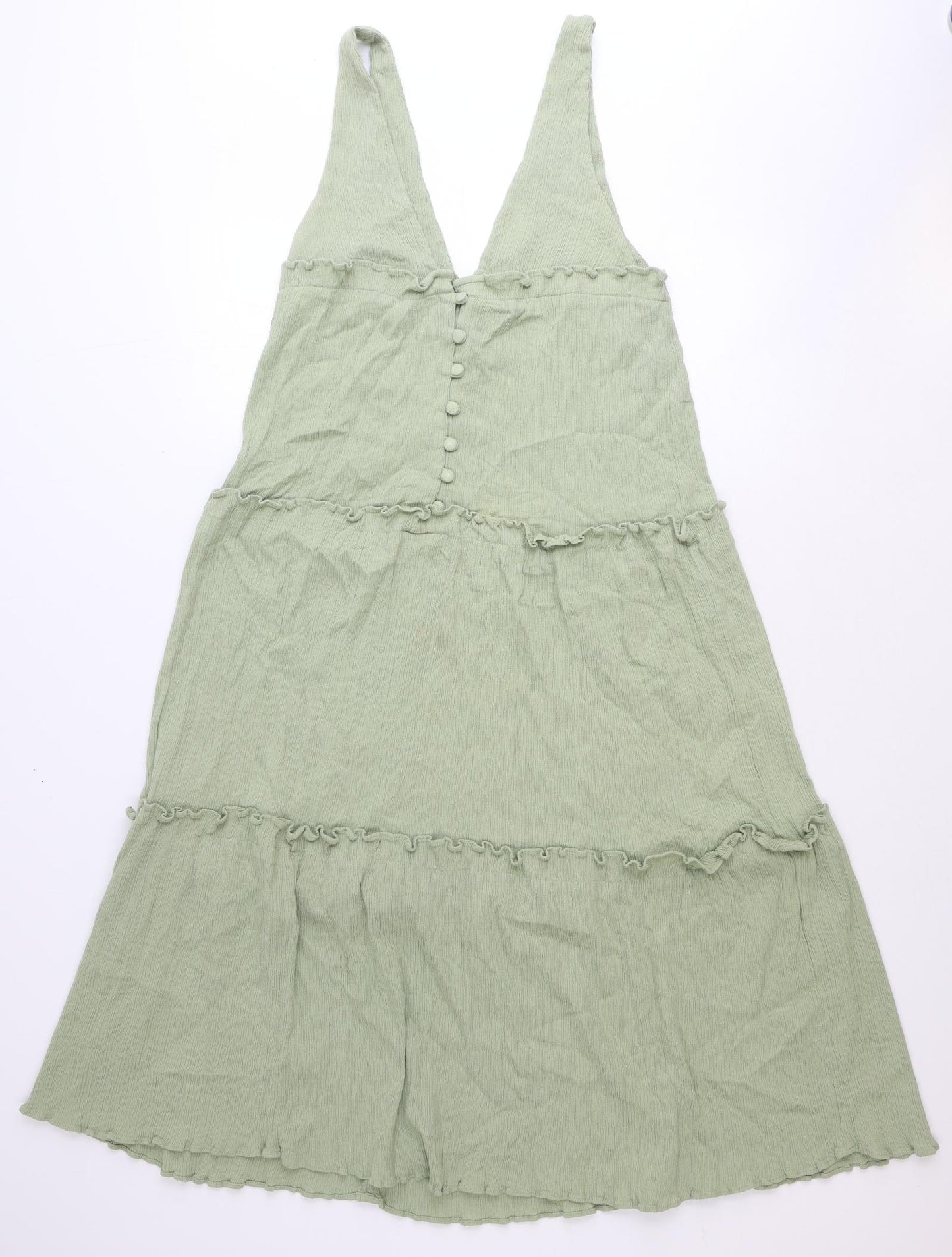 ASOS Womens Green Cotton Tank Dress Size 8 V-Neck Button