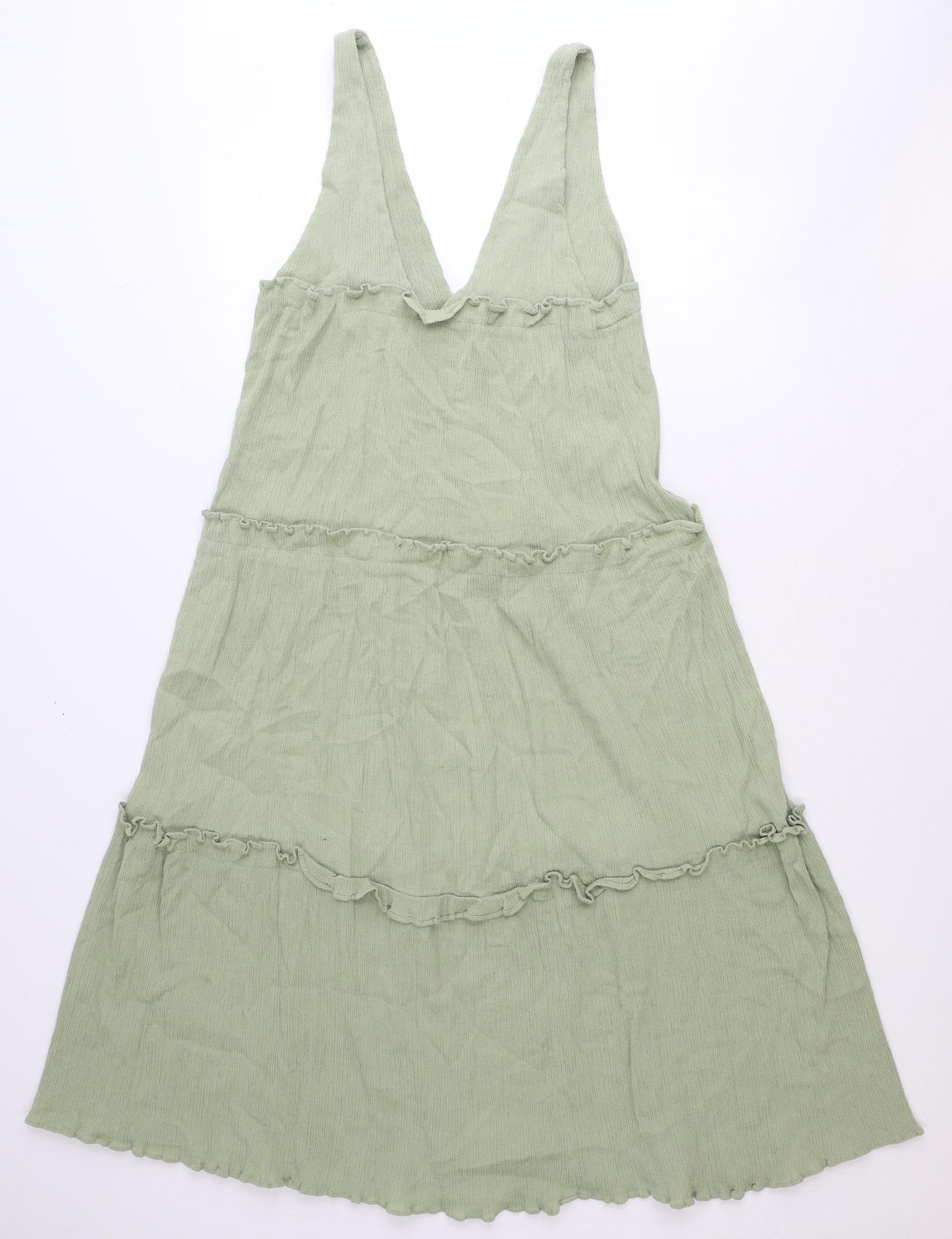 ASOS Womens Green Cotton Tank Dress Size 8 V-Neck Button
