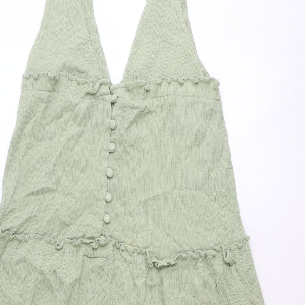 ASOS Womens Green Cotton Tank Dress Size 8 V-Neck Button