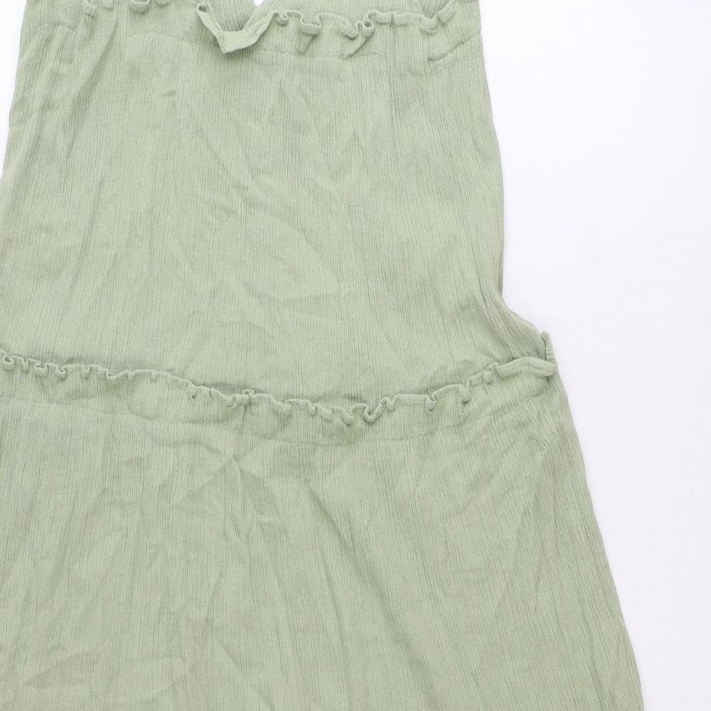 ASOS Womens Green Cotton Tank Dress Size 8 V-Neck Button