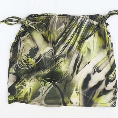 PRETTYLITTLETHING Womens Green Geometric Polyester Bandage Skirt Size 10 Tie