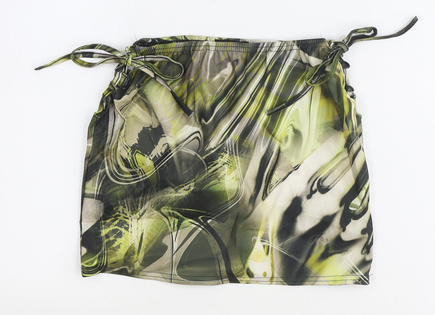 PRETTYLITTLETHING Womens Green Geometric Polyester Bandage Skirt Size 10 Tie