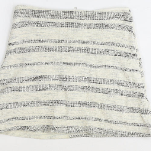Topshop Womens Ivory Striped Cotton Mini Skirt Size 6 Zip