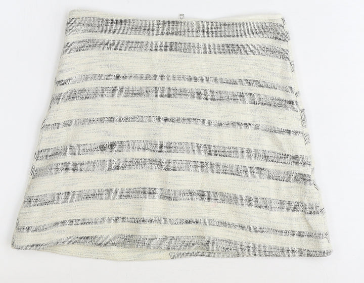 Topshop Womens Ivory Striped Cotton Mini Skirt Size 6 Zip