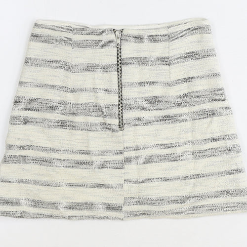 Topshop Womens Ivory Striped Cotton Mini Skirt Size 6 Zip