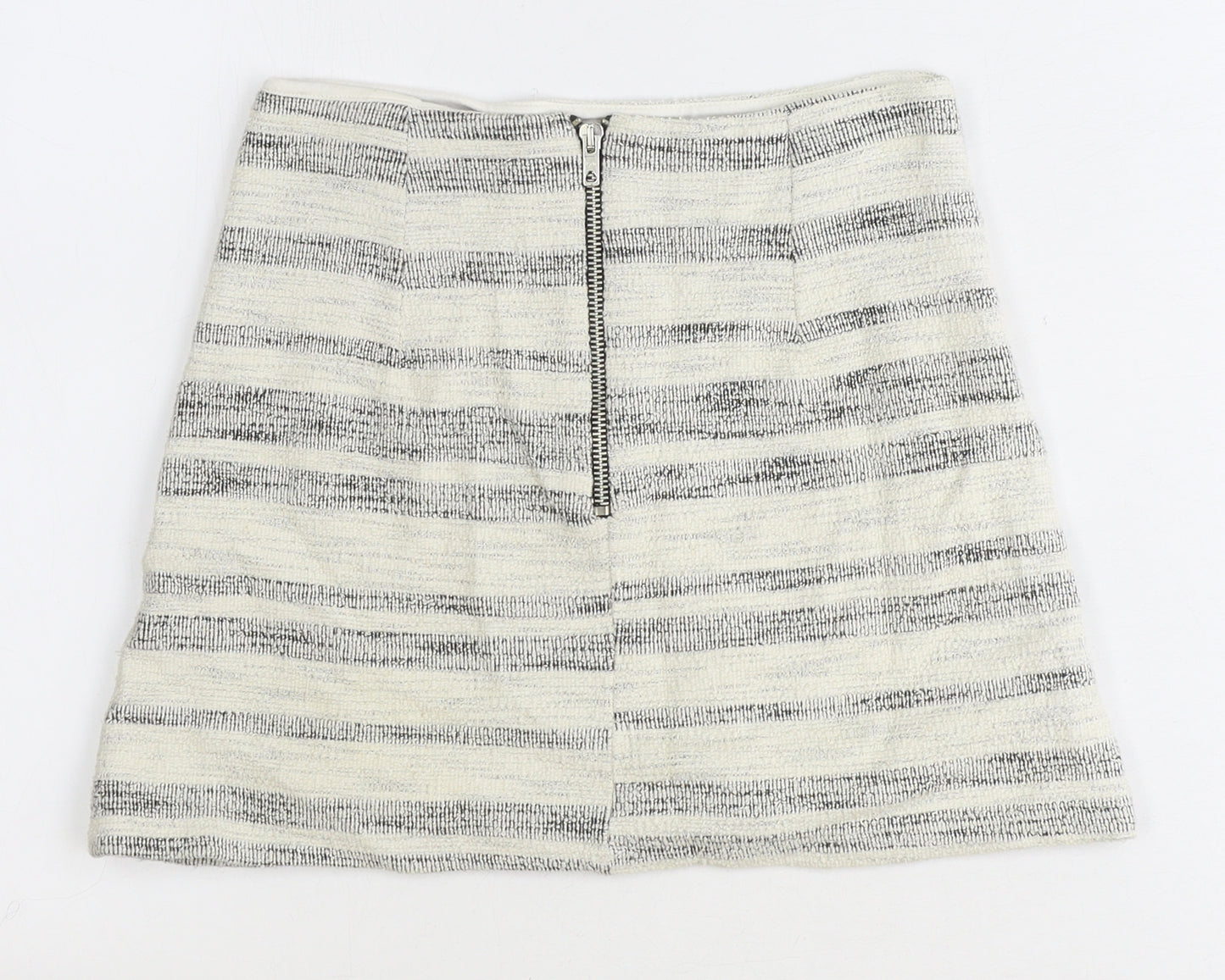 Topshop Womens Ivory Striped Cotton Mini Skirt Size 6 Zip