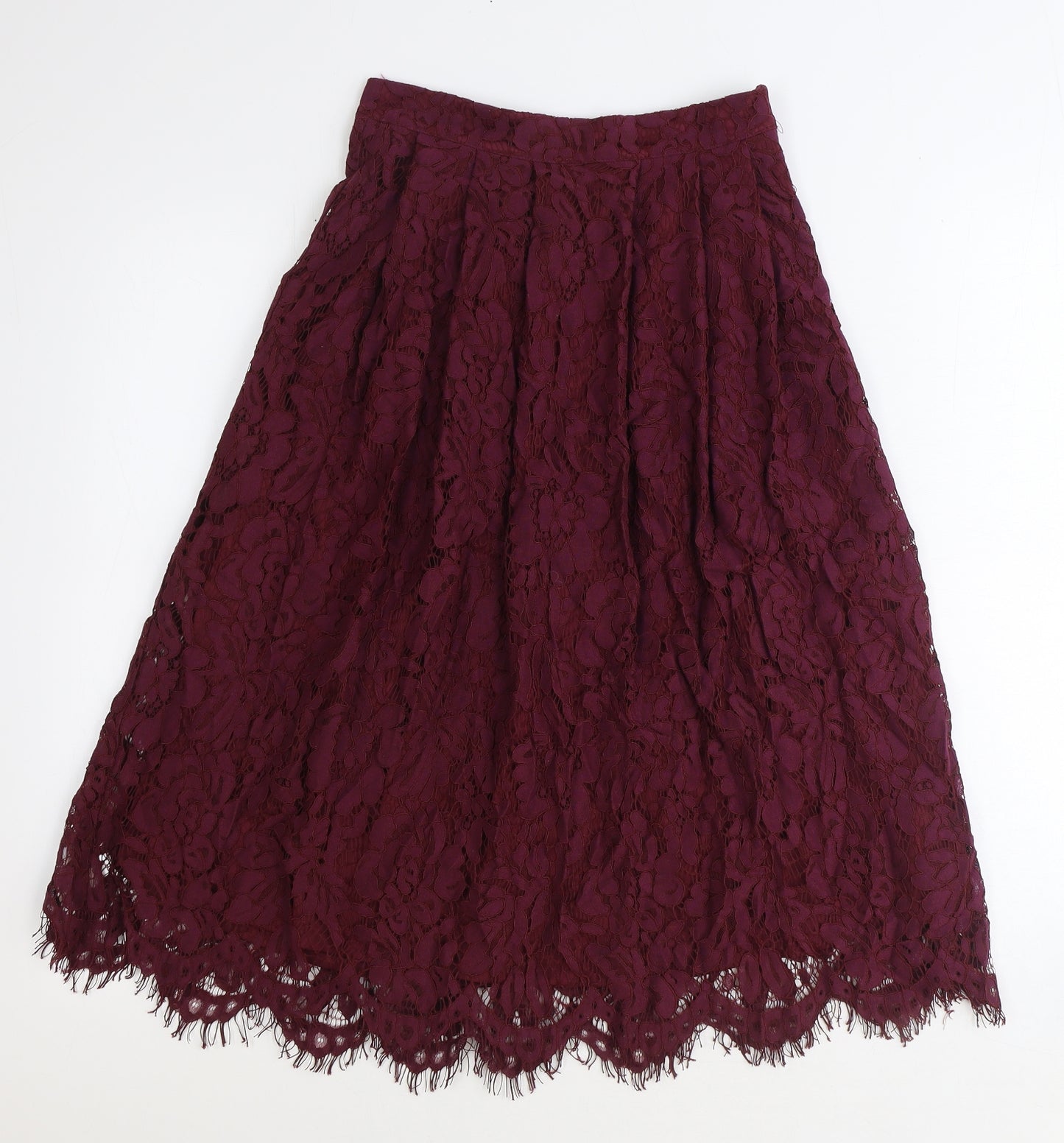 New Look Womens Red Geometric Cotton Swing Skirt Size 6 Zip